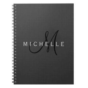 Caderno Espiral Monograma Preto Profissional Cinza Seu Nome