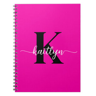 Caderno Espiral Monograma Preto Rosa Quente