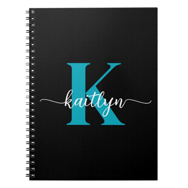 Caderno Espiral Monograma Preto Teal (Frente)