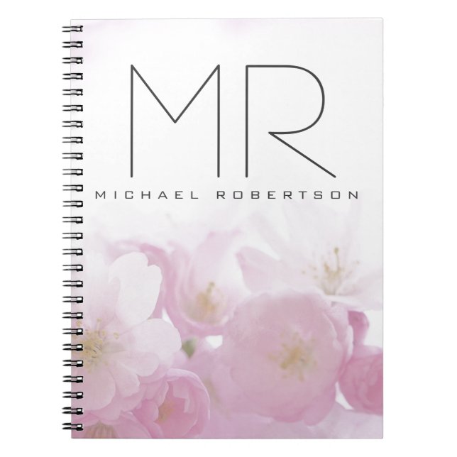 Caderno Espiral Monograma profissional personalizado, floral mínim (Frente)