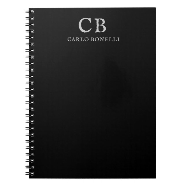 Caderno Espiral Monograma Profissional Preto Minimalista Simples (Frente)