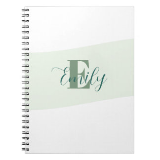 Caderno Espiral Monograma Retro Verde Minimalista de Nome