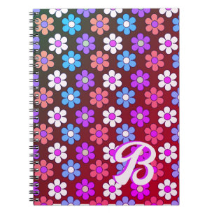 Caderno Espiral Monograma Retroativo Colorido de Padrões de Margar