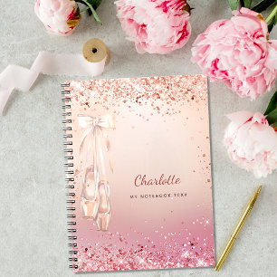 Caderno Espiral monograma rosa dançado de balé cor-de-rosa-reluzen