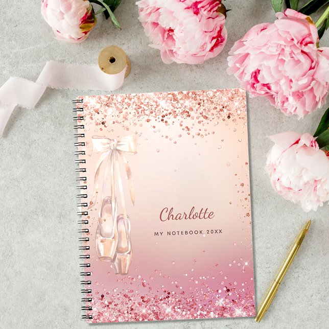 Caderno Espiral monograma rosa dançado de balé cor-de-rosa-reluzen (Criador carregado)