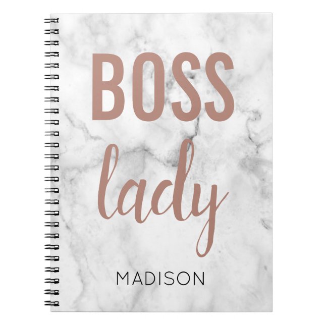 Caderno Espiral Monograma Rosa Dourado Lettering | Marble Boss Lad (Frente)