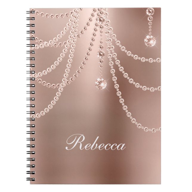 Caderno Espiral Monograma Rosa Dourado Pérolas Diamantes Bling Gla (Frente)