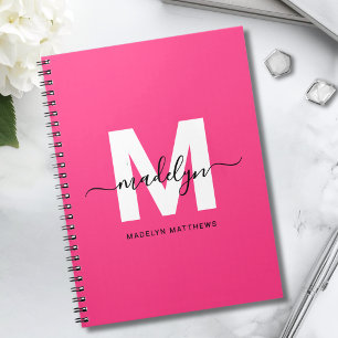 Caderno Espiral Monograma Rosa Personalizado