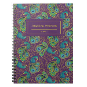 Caderno Espiral Monograma Roxo Real Paisley Pavão