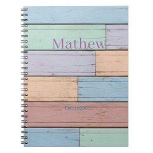 Caderno Espiral monograma rústico colorido pastel ano de fundação
