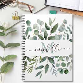 Caderno Espiral Monograma Sage Verde Eucalyptus Folhas de verde