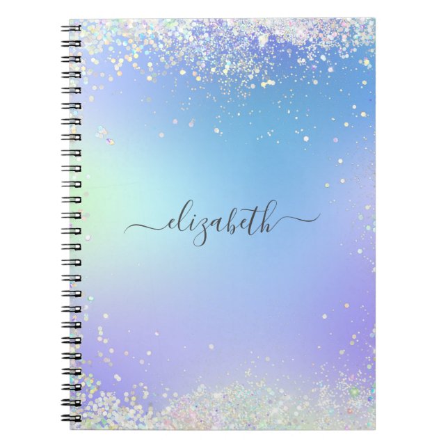 Caderno Espiral Monograma Script Rainbow Glitter Blue Purple (Frente)