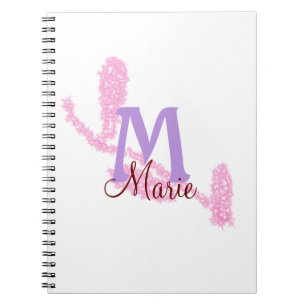 Caderno Espiral Monograma simples com brilho vermelho adicione a l