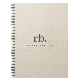 Caderno Espiral Monograma Simples e Elegante de Textura de Creme d