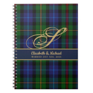 Caderno Espiral Monograma Smith Tartan Blue Green Newlyweds