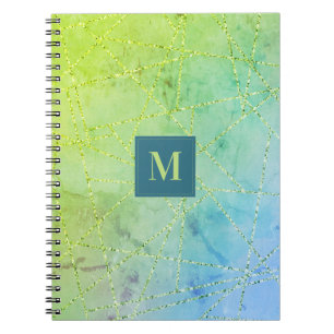 Caderno Espiral Monograma - Teto e Verde limão - Glitter Geométr
