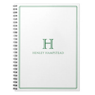 Caderno Espiral Monograma Tradicional & Nome Borda Verde Floresta