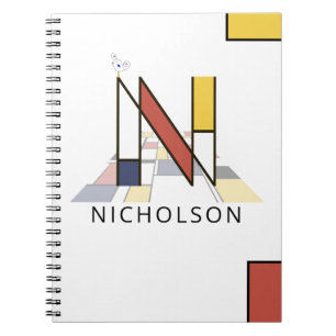 Caderno Espiral Monograma Único em Estilo Neoplasticista. Letra N