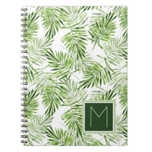 Caderno Espiral Monograma verde das folhas de palmeira