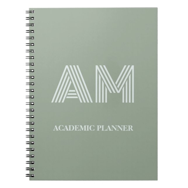 Caderno Espiral Monograma Verde de Chá Minimalista (Frente)