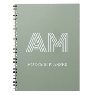 Caderno Espiral Monograma Verde de Matcha Minimalista em Sage