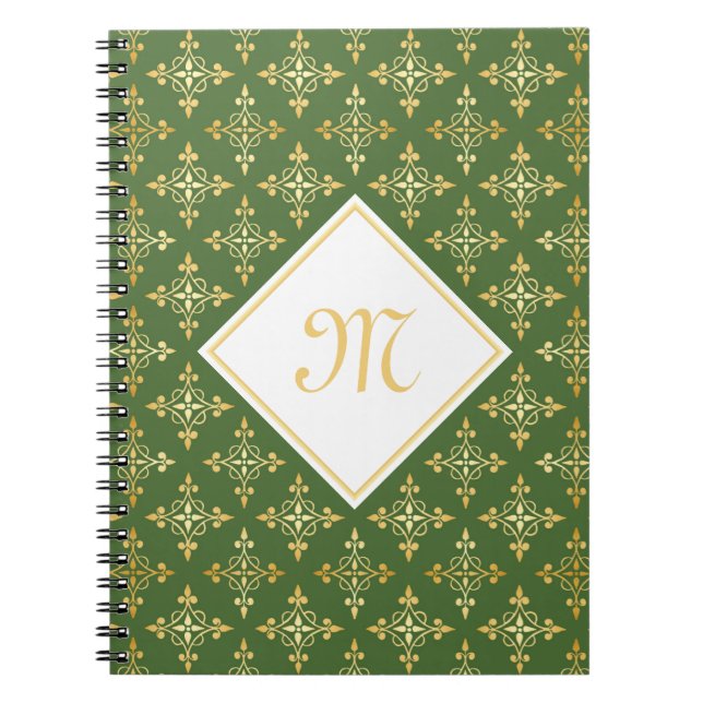 Caderno Espiral Monograma verde e Dourado Quatre Floral (Frente)