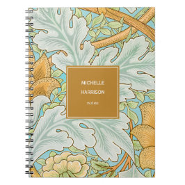 Caderno Espiral Monograma Verde Floral Amarelo Botânico