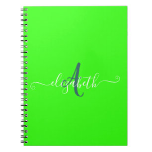Caderno Espiral Monograma verde fluorescente de neon