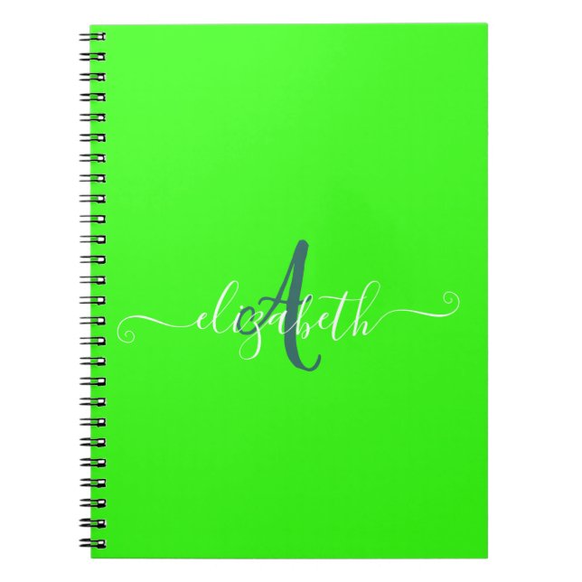 Caderno Espiral Monograma verde fluorescente de neon (Frente)