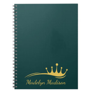 Caderno Espiral Monograma Verde Gável Com Coroa Moderna Minimalist