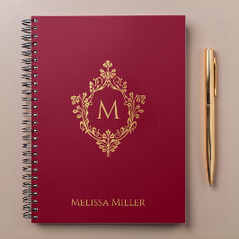 Caderno Espiral Monograma Vintage Faux Dourado Crest