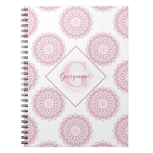 Caderno Espiral Monogramas, cor-de-rosa, Bolinhas de rendas Confet (Frente)