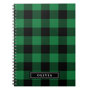Caderno espiral Monogrammed da xadrez verde do