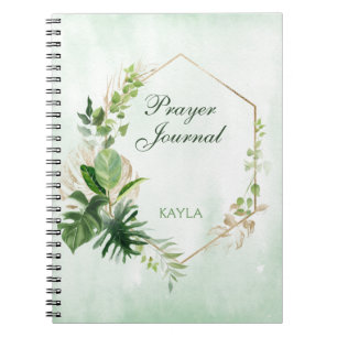 Caderno Espiral Monstera Deixa Dourada Frame Name Prayer Diário