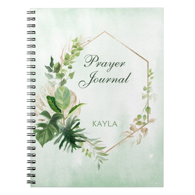 Caderno Espiral Monstera Deixa Dourada Frame Name Prayer Diário (Frente)