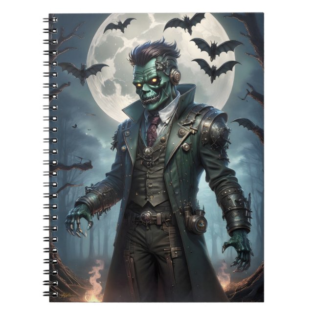Caderno Espiral Monstro de Frankenstein Steampunk de Halloween (Frente)