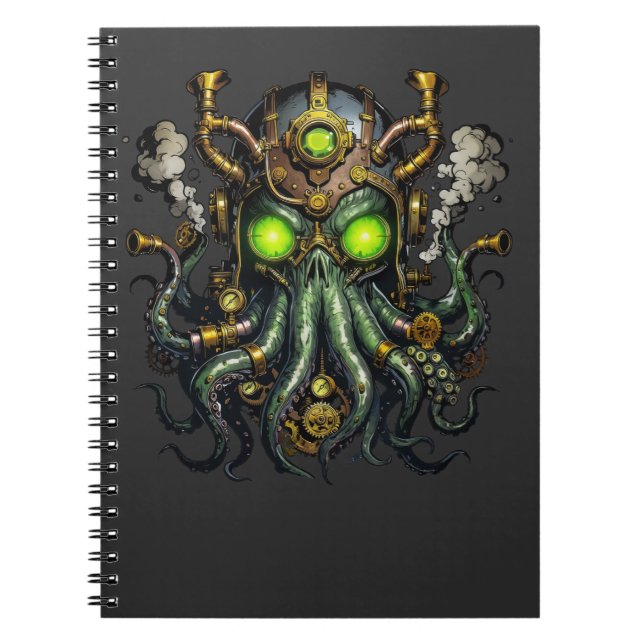 Caderno Espiral monstro Steampunk Cthulhu (Frente)