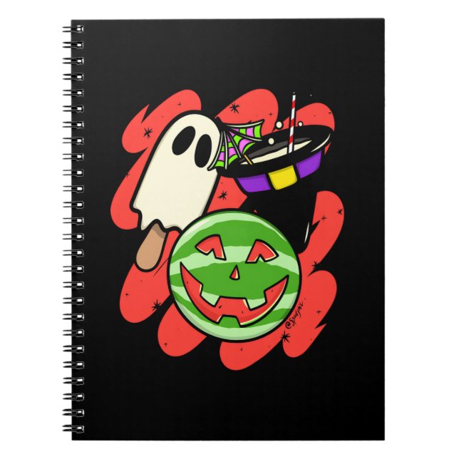 Caderno Espiral Monstro Tropical de Abacaxi Halloween Clássico (Frente)