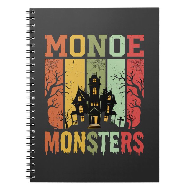 Caderno Espiral Monstros Retrô de Casa Assombrada de Halloween (Frente)