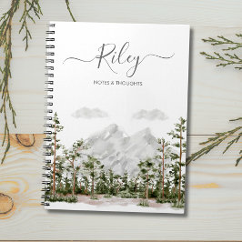 Caderno Espiral Montanha e Floresta em Aquarela Monogramada