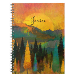 Caderno Espiral Montanha Sunshine Personalizar Nome Azul Verde Dou