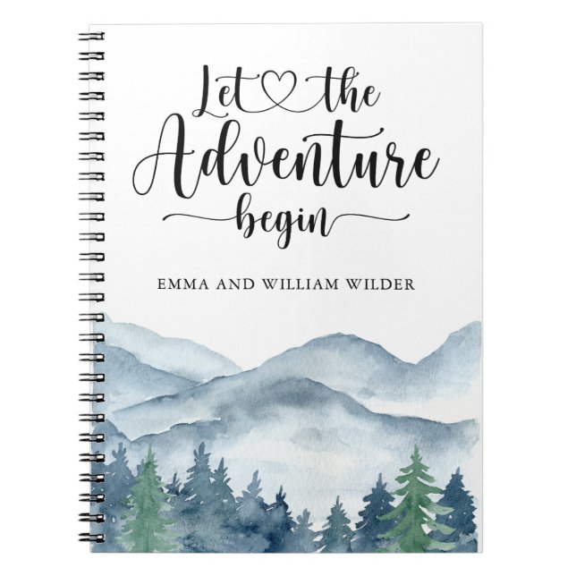 Caderno Espiral Montanhas Rustic Forest Adventure recém-casados (Frente)