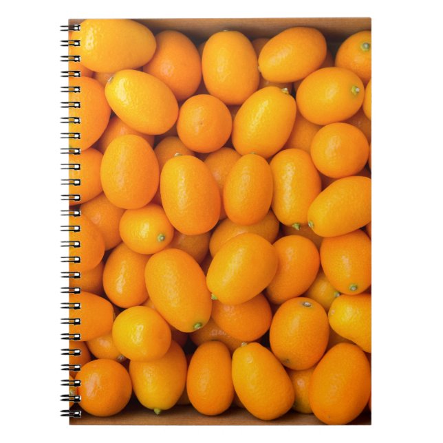Caderno Espiral Montão de kumquats alaranjados na caixa de cartão (Frente)