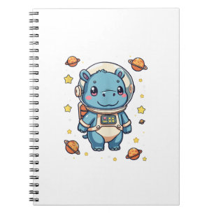 Caderno Espiral Moo Deng Astronauta Hipopótamo Aventura Espacial F