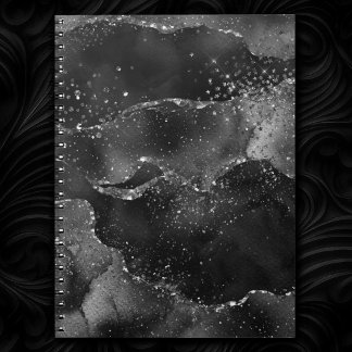 Caderno Espiral Moody Agate | Glitter Gótico de Prata Negra Onyx
