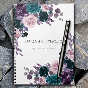 Caderno Espiral Moody Boho EggPlant Purple e Teal Rose Bouquet