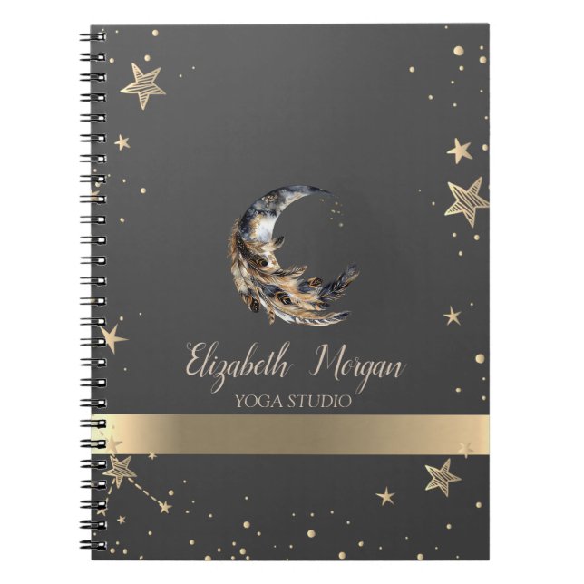 Caderno Espiral Moon Feather Gold Stars Yoga Studio (Frente)