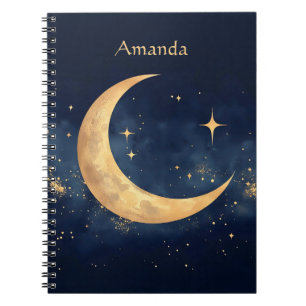 Caderno Espiral Moon Personalizado Crescente e Estrelas Noite Sky