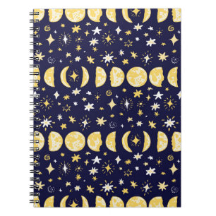 Caderno Espiral Moon Phases Stars Vintage Fundo