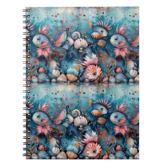 Caderno Espiral Moradores de peixes engraçados do mar de soja (Frente)